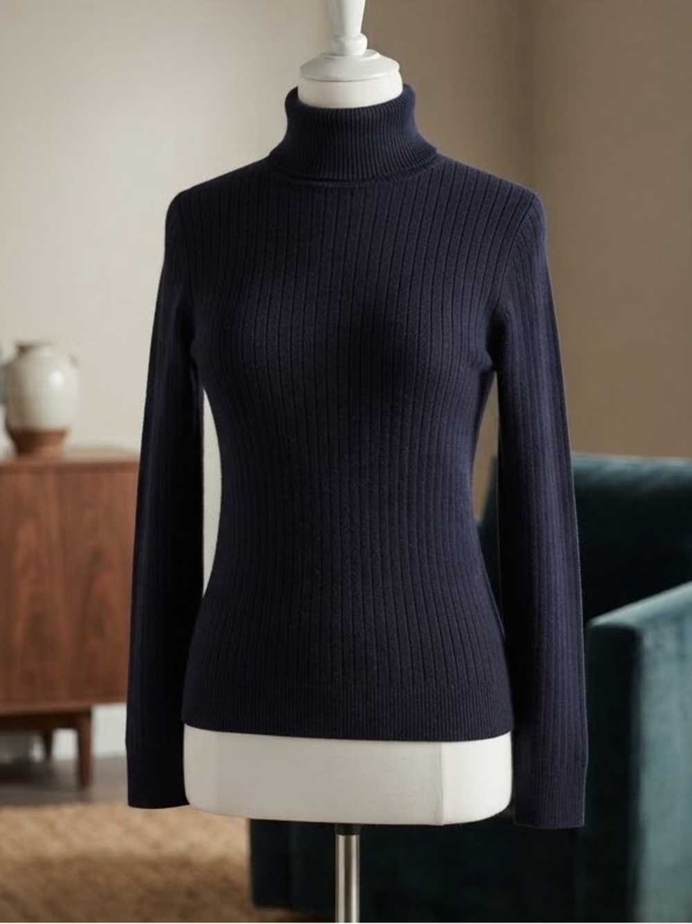 Talbots Navy Ribbed Turtleneck Sweater